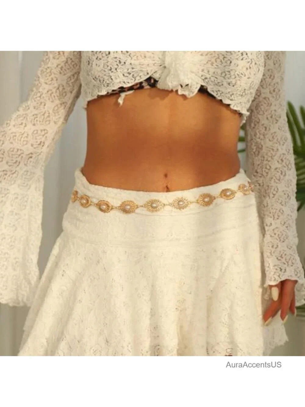 Metal Waist Chain Belt with Concho Charms for Women